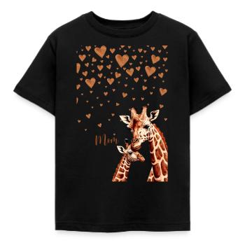 Mother Giraffe and her Baby, Mother’s Day Gift - Kids' T-Shirt - black - Front - AI Model Kid Female (0cm)