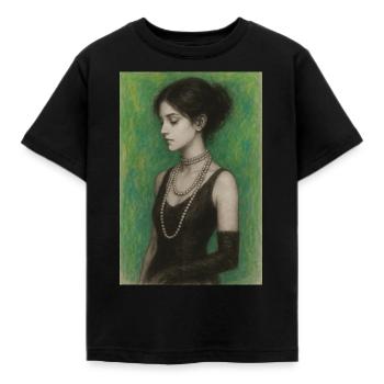 Frau Halskette Perlen Grün Elegant Omikly Pop Art - Kinder T-Shirt - Schwarz - Vorne - AI Model Kid Female (0cm)