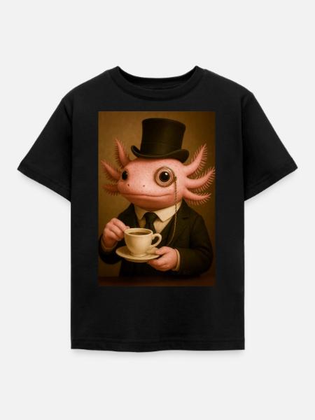 Eleganter Axolotl zum Kaffee - Kinder T-Shirt - Schwarz