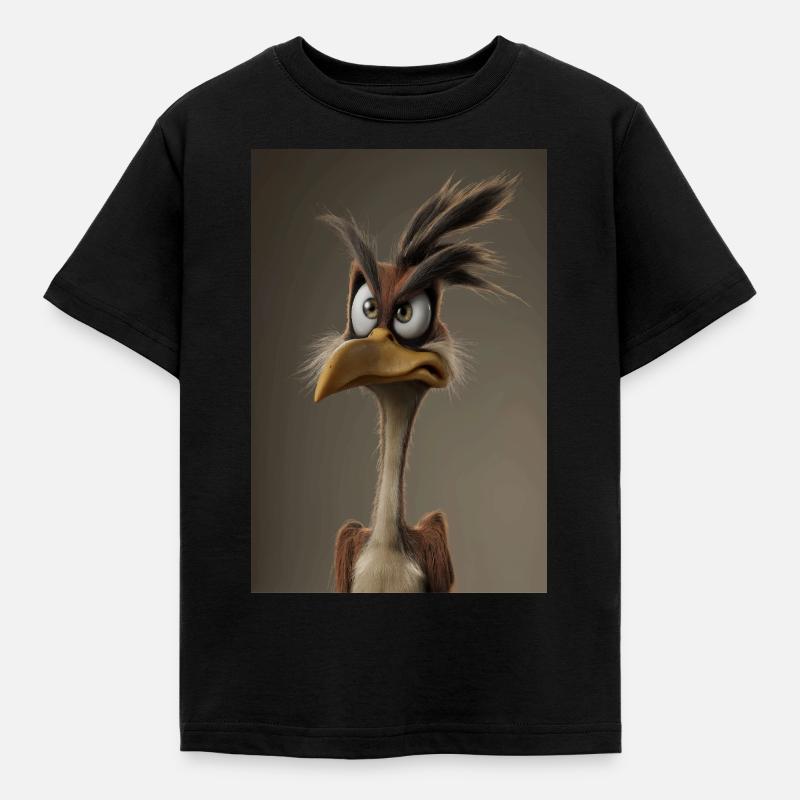 Uccello dei cartoni animati scontroso - Maglietta per bambini - nero