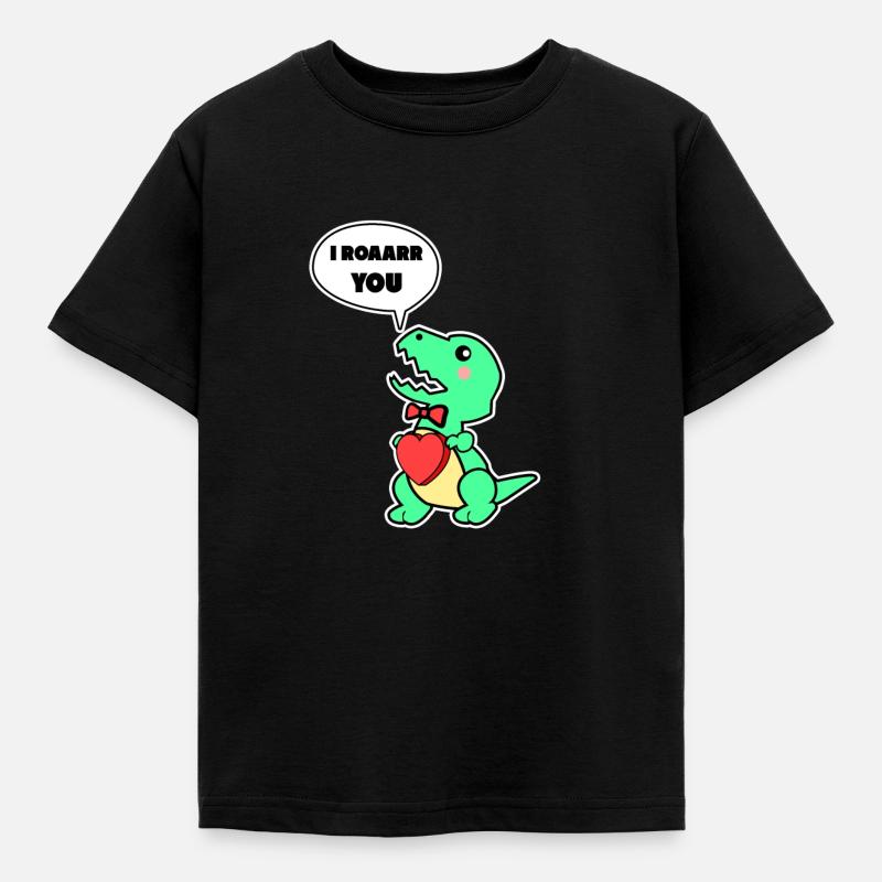 Valentinstag Dino schenkt dir sein Herz Geschenk - Kinder T-Shirt - Schwarz