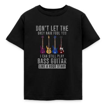 Musik Bass Gitarre Instrument Bassist Graue Haare - Kinder T-Shirt - Schwarz - Vorne - AI Model Kid Female (0cm)
