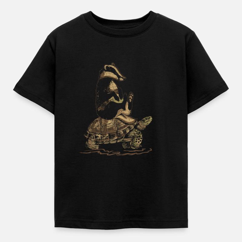 Dachs und Schildkröte - Kinder T-Shirt - Schwarz
