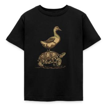 Gans reitet Schildkröte - Kinder T-Shirt - Schwarz - Vorne - AI Model Kid Female (0cm)