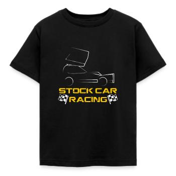 BRISCA Stock Car Rennwagen mit Zielflaggen - Kinder T-Shirt - Schwarz - Vorne - AI Model Kid Female (0cm)