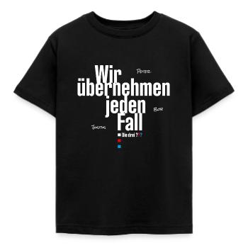 Die Drei ??? Wir übernehmen jeden Fall - Kinder T-Shirt - Schwarz - Vorne - AI Model Kid Female (0cm)
