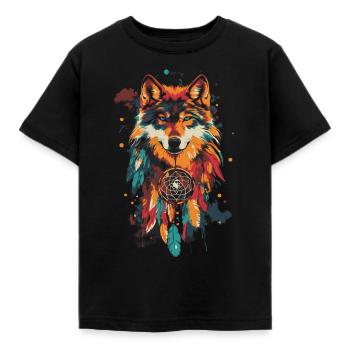 Loup Attrape-rêves - T-shirt Enfant - noir - Devant - AI Model Kid Female (0cm)