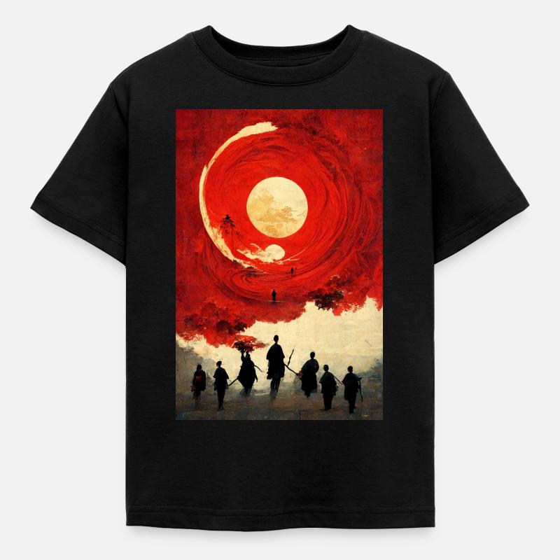 Samurai Japanese Moon - Kids' T-Shirt - black