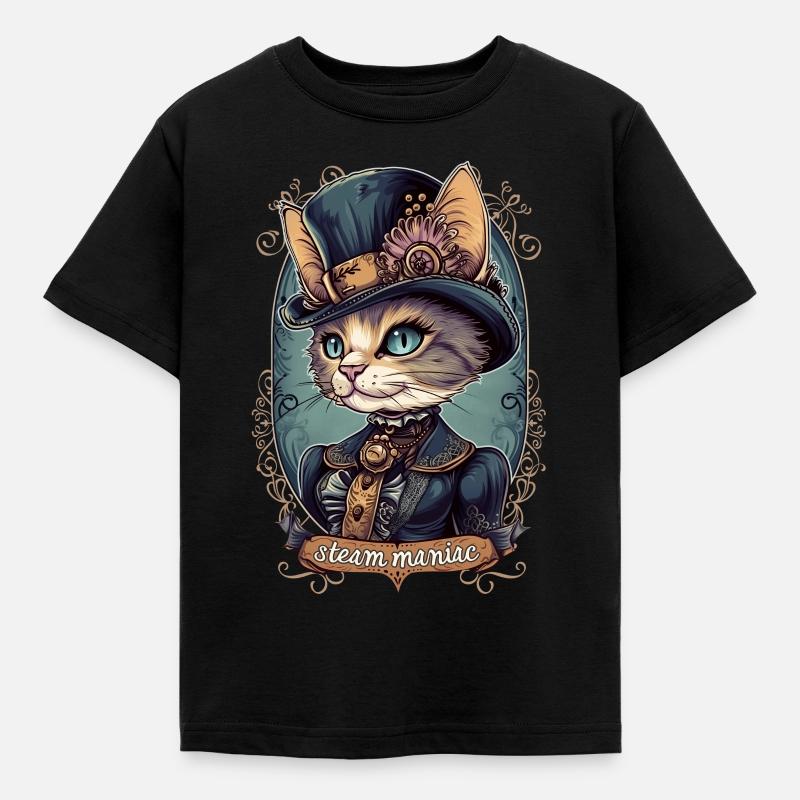 Viktorianische Steampunk Katze - Kinder T-Shirt - Schwarz