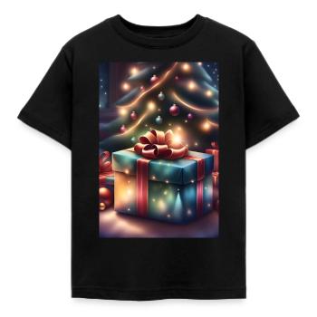 Festliche Geschenkbox unter dem Weihnachtsbaum - Kinder T-Shirt - Schwarz - Vorne - AI Model Kid Female (0cm)