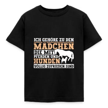 Mit Pferden und Hunden völlig zufrieden - Kinder T-Shirt - Schwarz - Vorne - AI Model Kid Female (0cm)