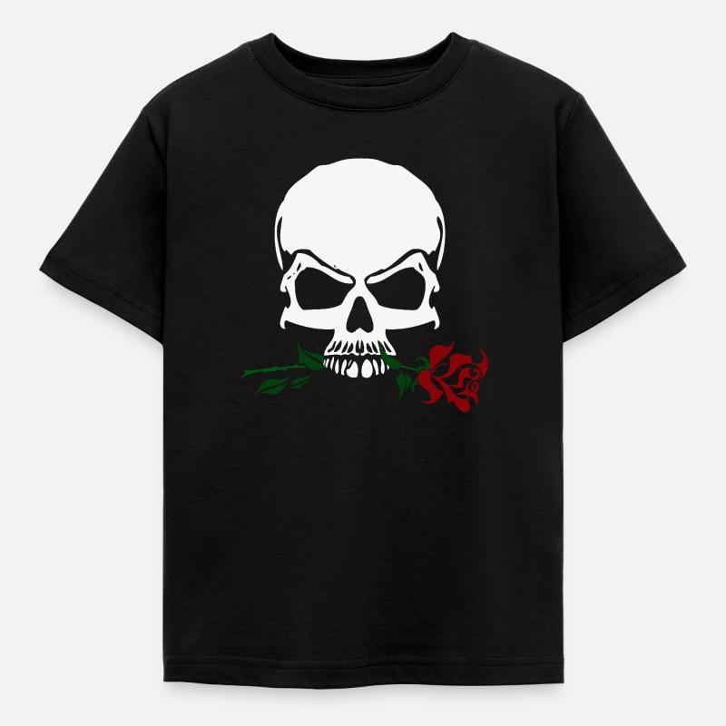 Rose und Schädel - Kinder T-Shirt - Schwarz