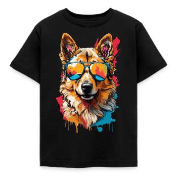 German Shepherd in Sunglasses: Cool & Cute - Kids' T-Shirt - black - Front - AI Model Kid Female (0cm)