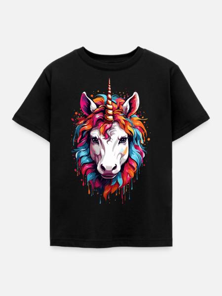 Buntes Einhorn-Pferdchen - Kinder T-Shirt - Schwarz