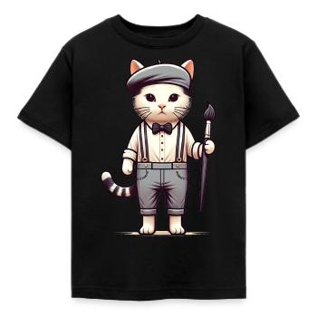 Cute Cat Artist - Kinder T-Shirt - Schwarz - Vorne - AI Model Kid Female (0cm)
