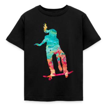 Skater Girl beim Skateboarden PopArt - Kinder T-Shirt - Schwarz - Vorne - AI Model Kid Female (0cm)
