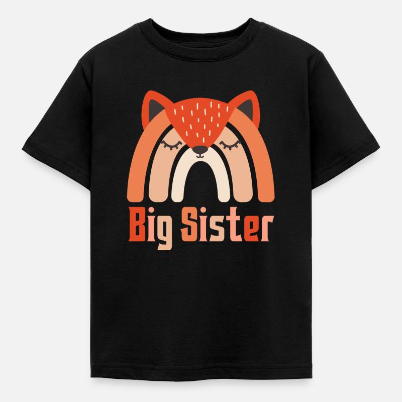 Grosse Schwester Fuchs Regenbogen - Kinder T-Shirt - Schwarz