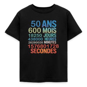 50 Ans – 600 Mois, 18250 Jours, 1,5 Milliard - Kinder T-Shirt - Schwarz - Vorne - AI Model Kid Female (0cm)