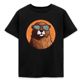 Biber mit Sonnenbrille, Nagetier, Castor - Kinder T-Shirt - Schwarz - Vorne - AI Model Kid Female (0cm)