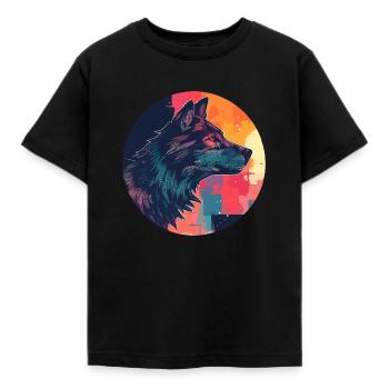 Wolf, Wildhund, Grauer Wolf, Canis lupus - Kinder T-Shirt - Schwarz - Vorne - AI Model Kid Female (0cm)