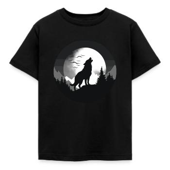 Wolf, Wildhund, Grauer Wolf, Canis lupus - Kinder T-Shirt - Schwarz - Vorne - AI Model Kid Female (0cm)