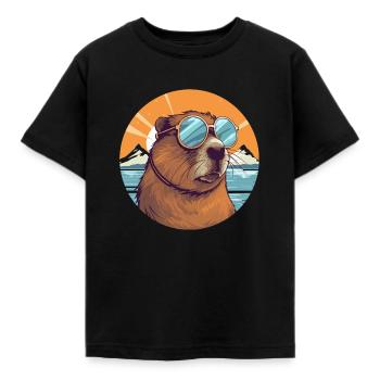 Lustiger Capybara Vintage Nagetier Capybara - Kinder T-Shirt - Schwarz - Vorne - AI Model Kid Female (0cm)