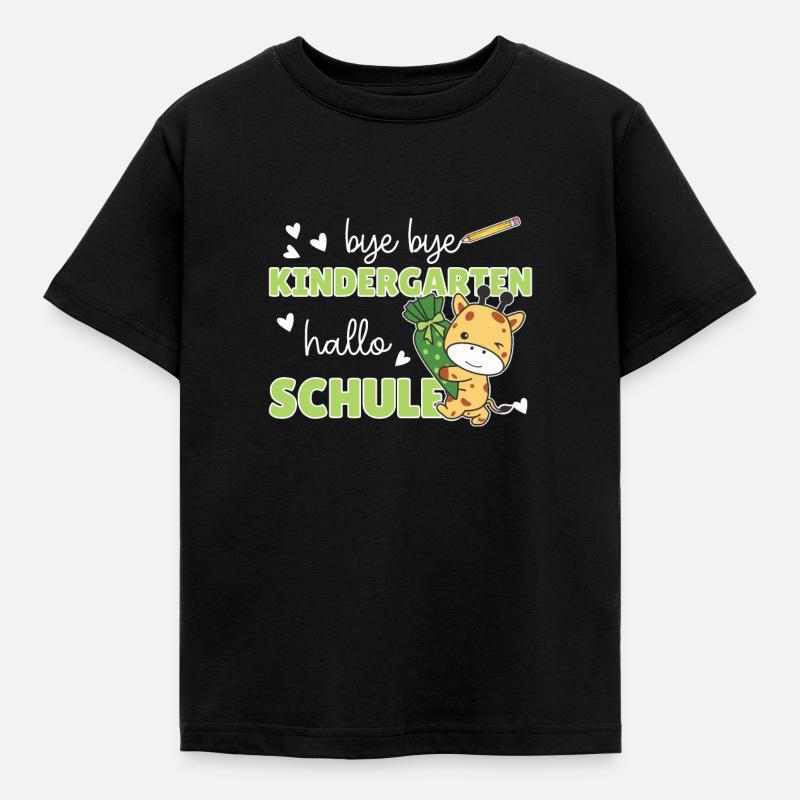 bye bye Kindergarten hallo Schule Giraffe - Kinder T-Shirt - Schwarz