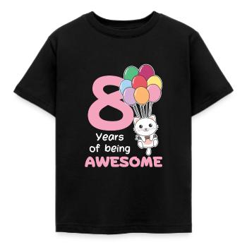 Cat for 8th birthday children eight years old - Kids' T-Shirt - black - Front - AI Model Kid Female (0cm)