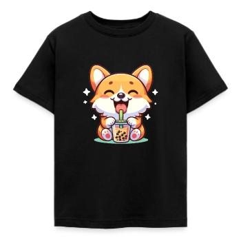 Kawaii Chiens Bubble Tea Boba Corgi - T-shirt Enfant - noir - Devant - AI Model Kid Female (0cm)