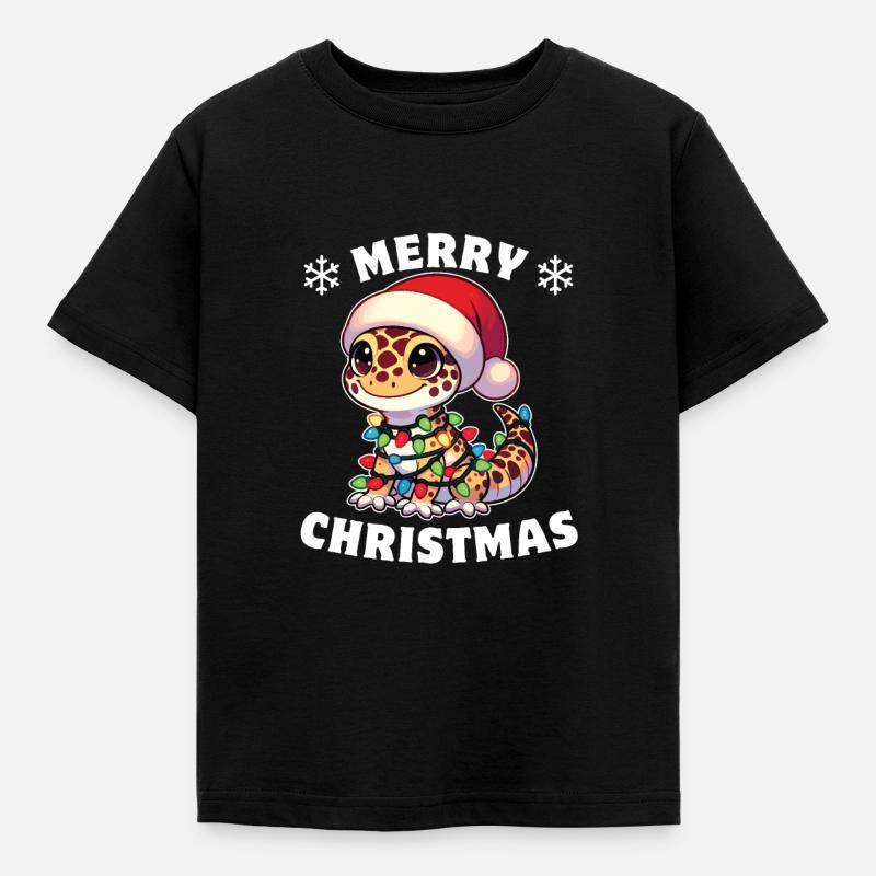 Weihnachten Lichterkette Leopardgecko - Kinder T-Shirt - Schwarz