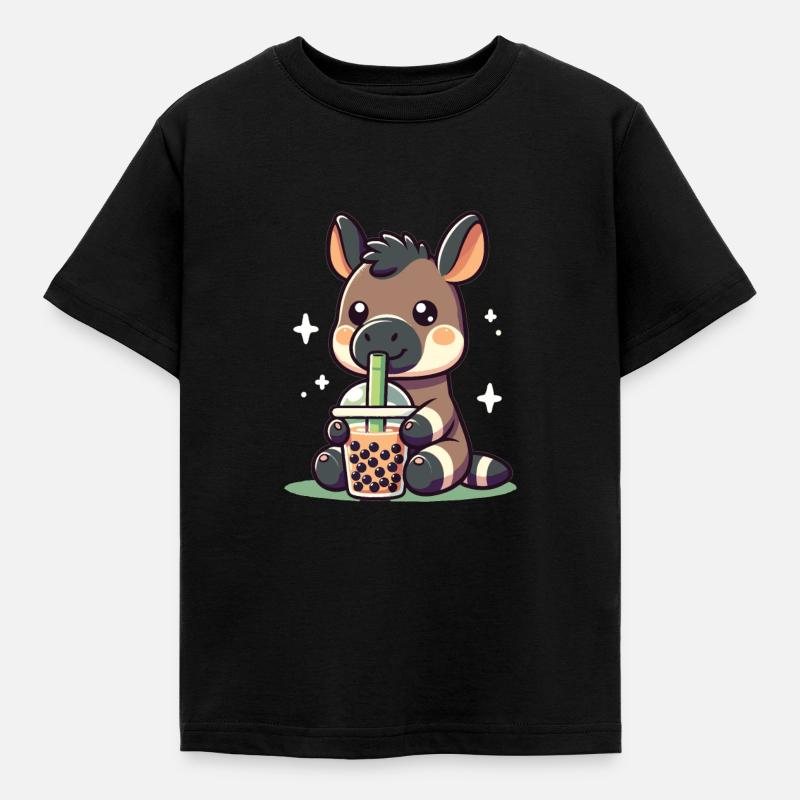 Kawaii Okapis Bubble Tea Boba Okapi - Kinder T-Shirt - Schwarz
