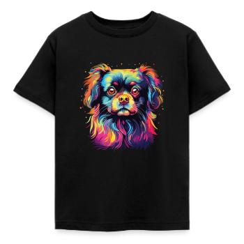 Aquarelle colorée épagneul tibétain - T-shirt Enfant - noir - Devant - AI Model Kid Female (0cm)