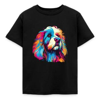 Aquarelle colorée épagneul tibétain - T-shirt Enfant - noir - Devant - AI Model Kid Female (0cm)