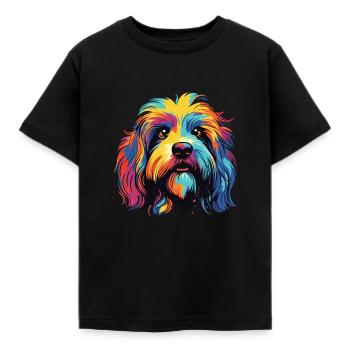 Aquarelle colorée épagneul tibétain - T-shirt Enfant - noir - Devant - AI Model Kid Female (0cm)