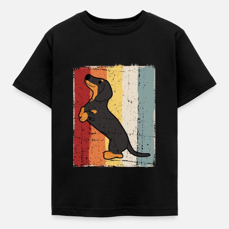 Dackel Retro Dachshund Teckel Kurzhaardackel - Kinder T-Shirt - Schwarz