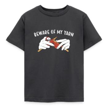 Beware Of My Yarn Knitting - Kinder T-Shirt - Dunkelgrau - Vorne - AI Model Kid Female (0cm)
