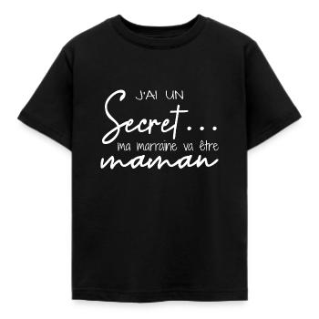 J’ai un secret ma marraine va être maman - T-shirt Enfant - noir - Devant - AI Model Kid Female (0cm)