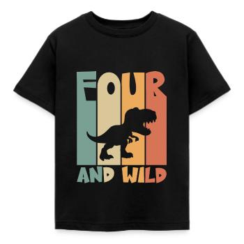 4 Geburtstag Dino 4 Jahre Kindergeburtstag - Kinder T-Shirt - Schwarz - Vorne - AI Model Kid Female (0cm)