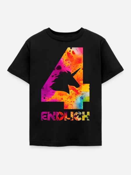 ENDLICH 4 EINHORN 4. GEBURTSTAG - Kinder T-Shirt - Schwarz