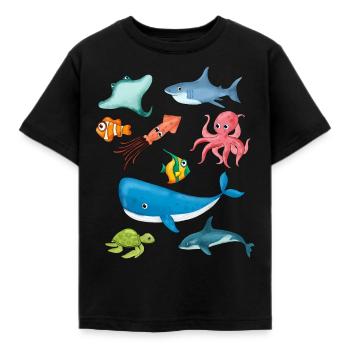 Qualle Meer Wal Meerestiere Geschenk - Kinder T-Shirt - Schwarz - Vorne - AI Model Kid Female (0cm)