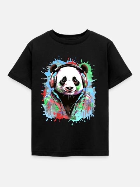 Panda, Kopfhörer,panda mit kopfhörer, illustration - Kinder T-Shirt - Schwarz