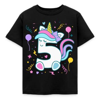 5. Geburtstag Einhorn Zahl Kindergeburtstag - Kinder T-Shirt - Schwarz - Vorne - AI Model Kid Female (0cm)