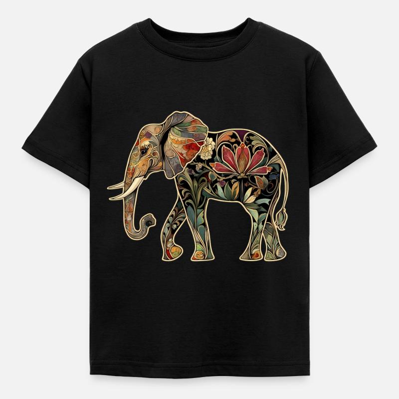 Fleurs florales d’éléphant - T-shirt Enfant - noir