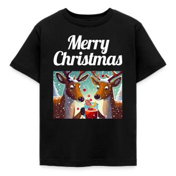 Merry Christmas / Weihnachten Rentier - Kinder T-Shirt - Schwarz - Vorne - AI Model Kid Female (0cm)