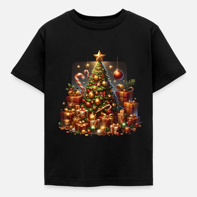 Weihnachtsbaum Geschenke Sternenhimmel - Kinder T-Shirt - Schwarz