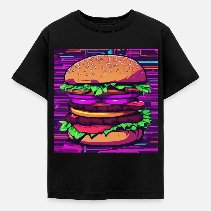 Neon Burger - Kinder T-Shirt - Schwarz