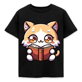 Katze liest Buch Kätzchen Bodysuit Druck - Kinder T-Shirt - Schwarz - Vorne - AI Model Kid Female (0cm)