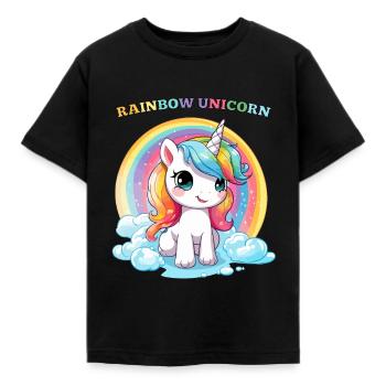 Einhorn Regenbogen T-Shirt - Kinder T-Shirt - Schwarz - Vorne - AI Model Kid Female (0cm)