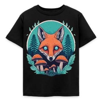 Enchanted Forest Fox Illustration - Mystical Natur - Kinder T-Shirt - Schwarz - Vorne - AI Model Kid Female (0cm)