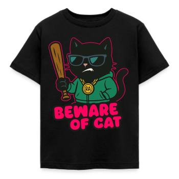 Black Cat Beware of Cat - Kids' T-Shirt - black - Front - AI Model Kid Female (0cm)